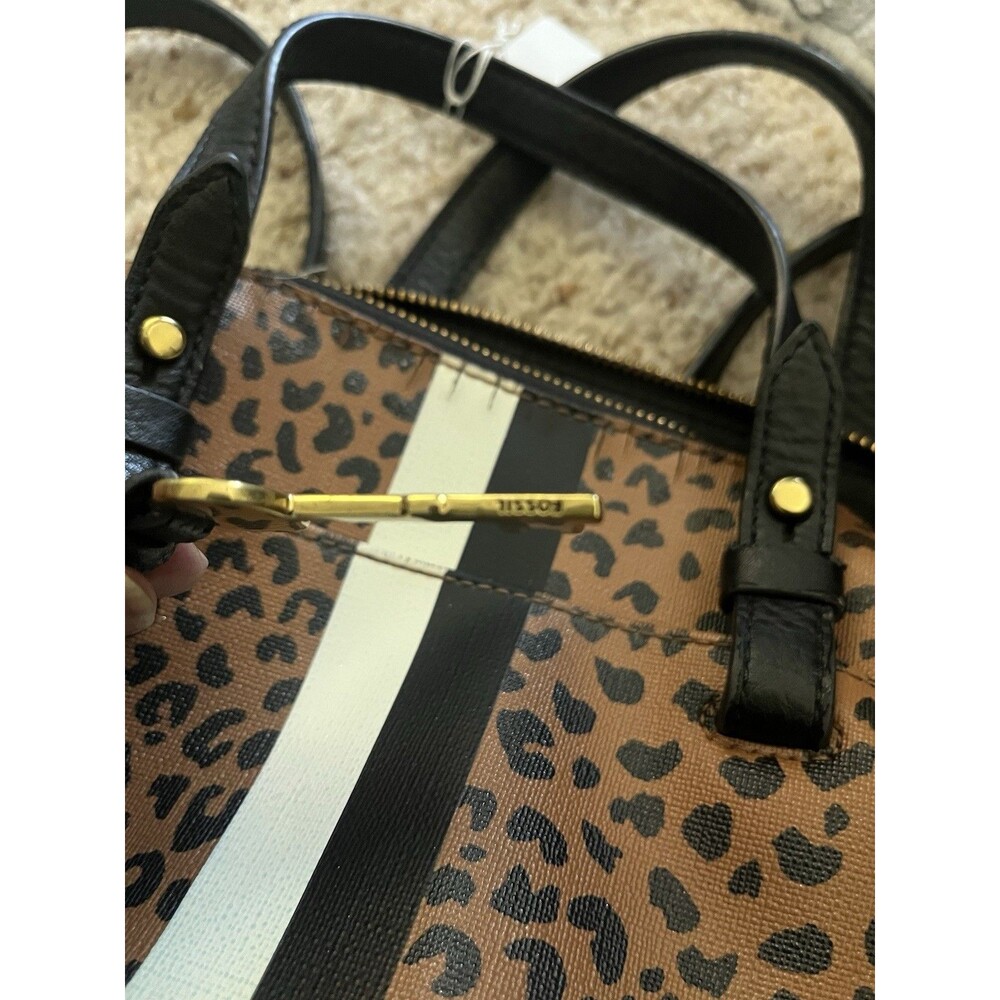 Vtg Fossil Raquel Leather Leopard Print Purse Satchel Crossbody Strap Key Charm - Picture 8 of 13